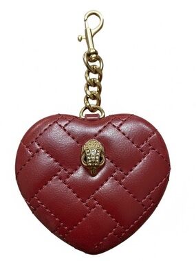 Kurt Geiger Quilted Heart Keyring in Red with Gold Hardware